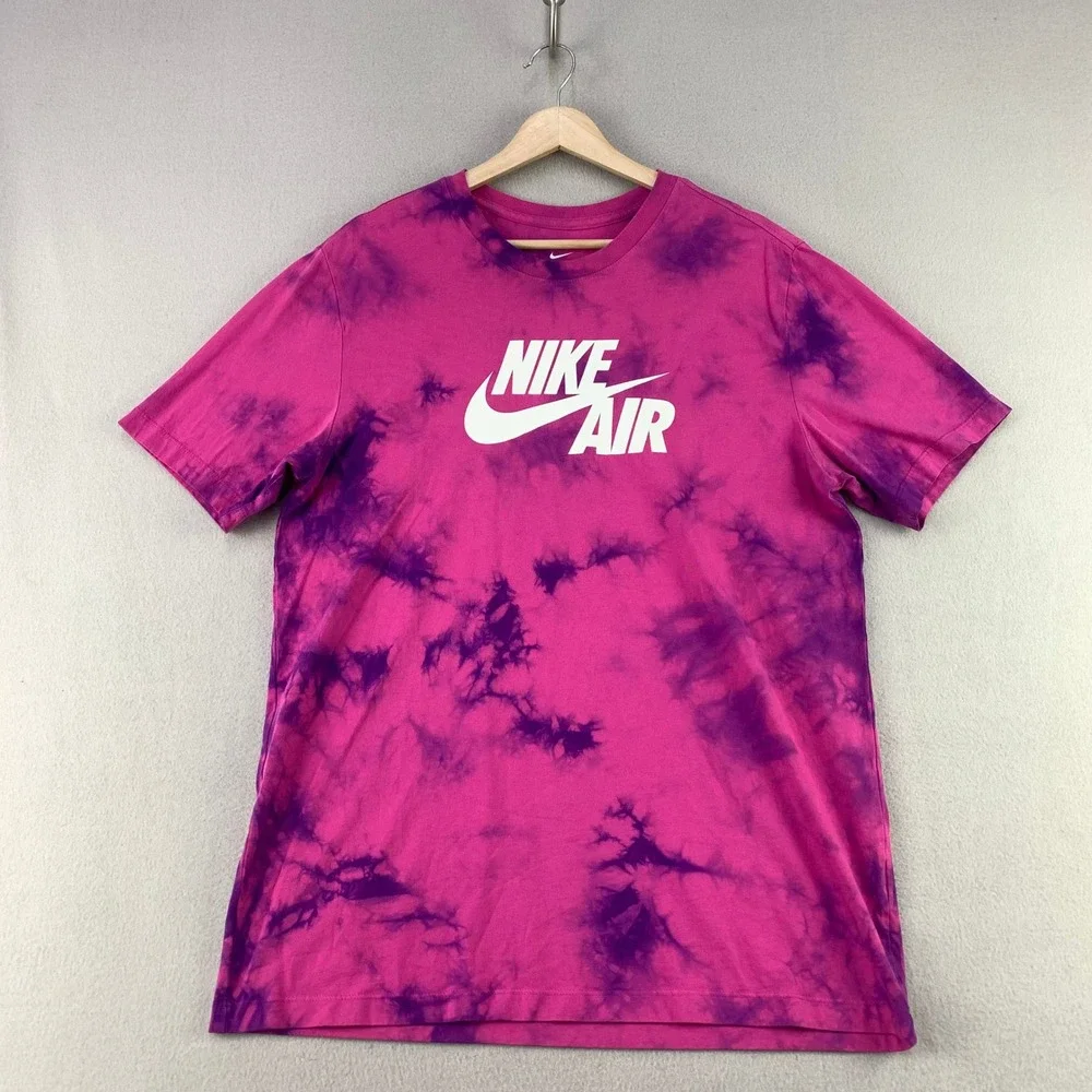 Nike Air T-Shirt Mens Medium Pink Tie Dye Short Sleeve Logo Swoosh Graphic Tee